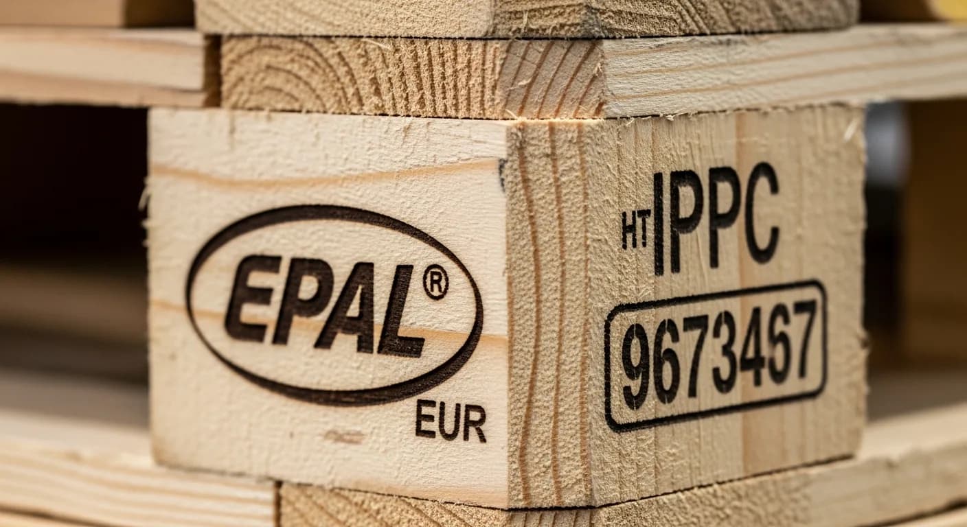 Marquage EPAL sur dé d'angle de palette Europe