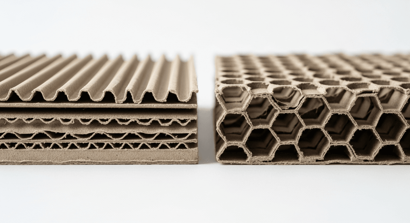 Comparaison structure carton ondulé triple cannelure et structure alvéolaire nid d'abeille